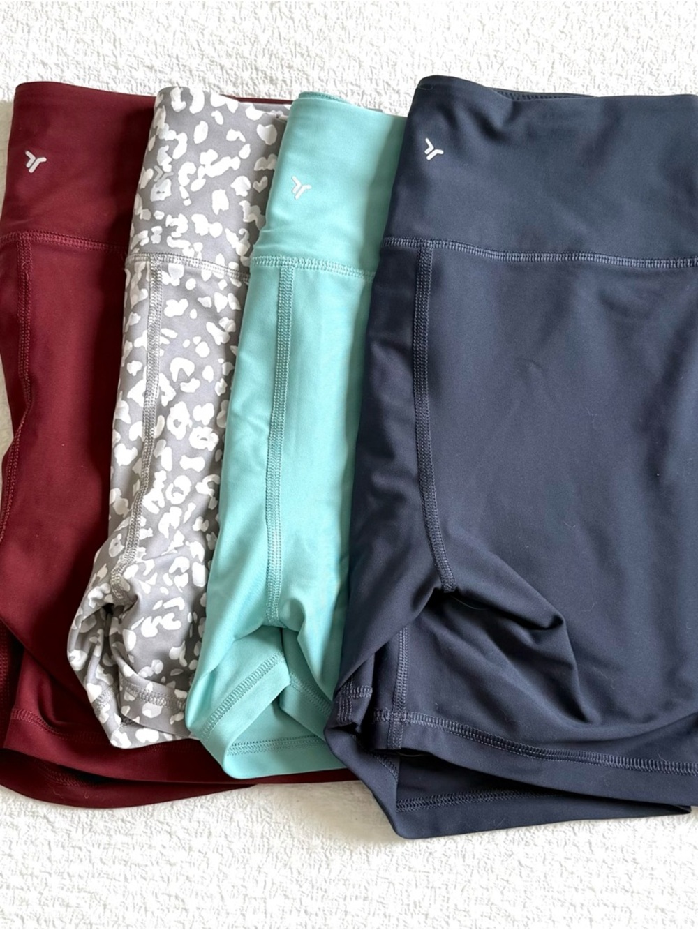 Old Navy Bike Shorts in Burgundy, Gray Leopard, Mint, and Black
